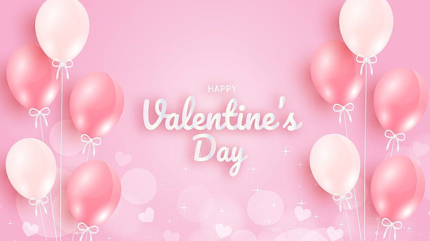 Balon Merah Muda Happy Valentine's Day Glitter Light Pink Latar Belakang Hari Valentine Wallpaper HD