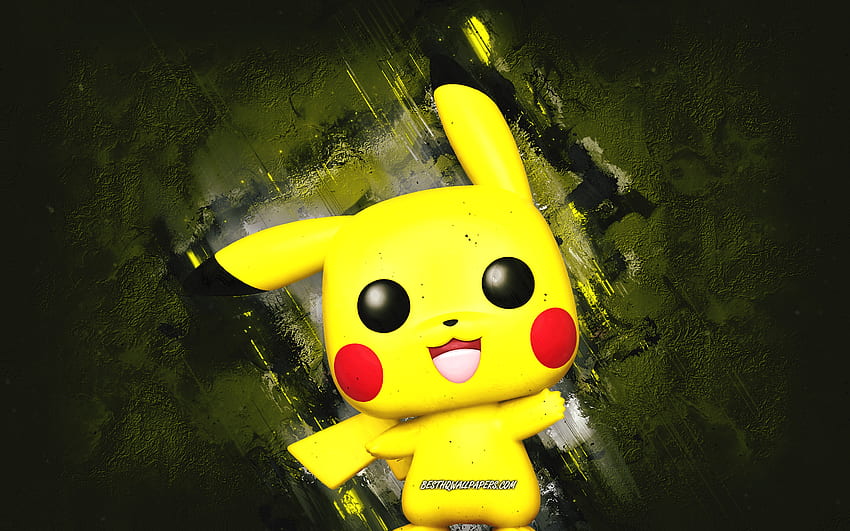 Pikachu, Pokemon, personnage principal, art Pikachu, art grunge, fond de pierre jaune, personnages Pokemon, personnage Pikachu Fond d'écran HD