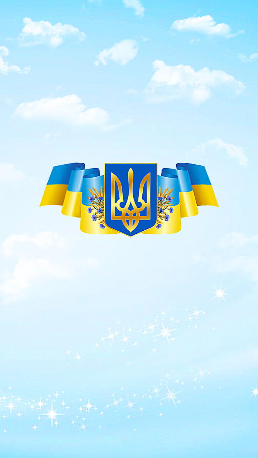Ukraina na niebie, symbol, flaga, standwithukraine, trójząb, pokój, stopwar, chmury, gwiazdy Tapeta na telefon HD