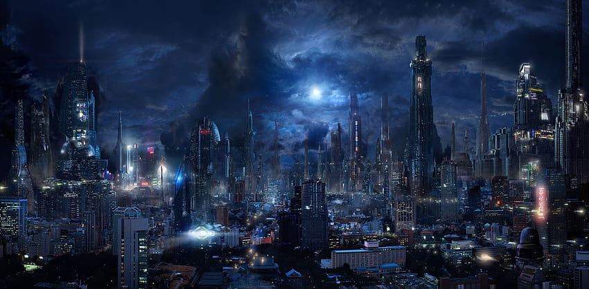 Cidade Futurista, Ficção Científica, Arranha-céus, Noite, Escuro papel de parede HD