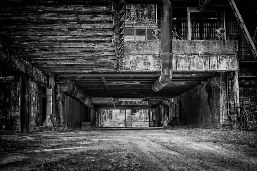 abandoned, architecture, black and white, black and white, building, decay, empty, factory, indoors, industry, old building . Old buildings, Black and white , Black and white building HD wallpaper