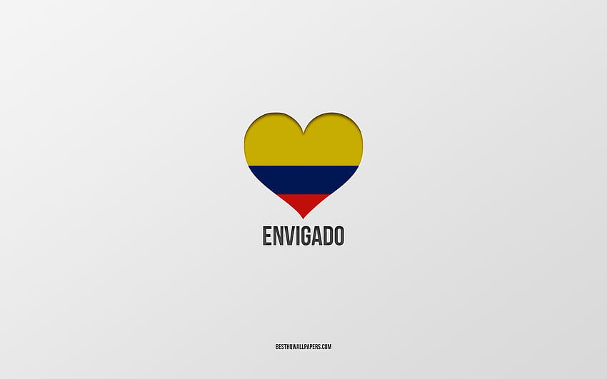 I Love Envigado, Colombian cities, Day of Envigado, gray background, Envigado, Colombia, Colombian flag heart, favorite cities, Love Envigado HD wallpaper