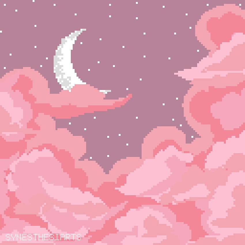 buenas noches. de pixel art, Pastel estético, Paisaje de anime, Pixel Pink fondo de pantalla del teléfono