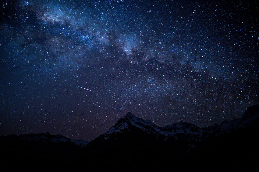 cielo estrellado, noche, montañas, naturaleza fondo de pantalla