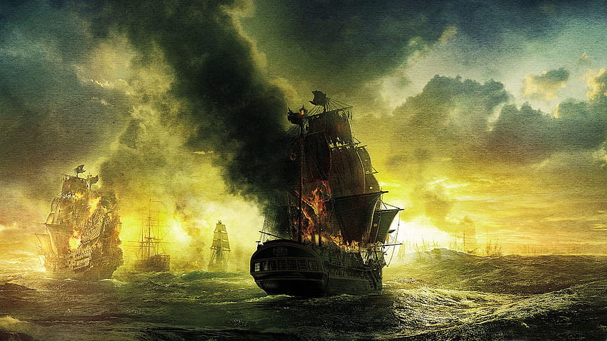 Pirati dei caraibi fantasy art oceano mare navi galeone fuoco battaglie di guerra. Sfondo HD