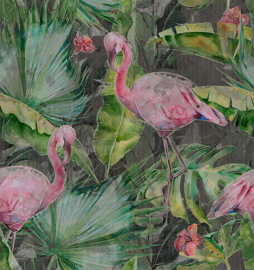 Muravie, Tropical Leaves Flamingo , Flamingo Wall Poster, Watercolor Flamingo HD phone wallpaper