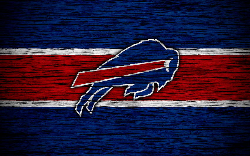 Buffalo Bills, NFL, drewniana tekstura, futbol amerykański, logo, godło, Buffalo, Nowy Jork, USA, National Football League, American Conference for z rozdzielczością. Wysoka jakość, logo rachunków Tapeta HD