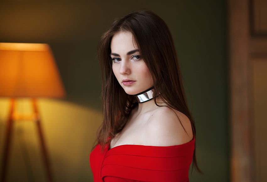 Pretty woman, red dress, brunette, model HD wallpaper | Pxfuel