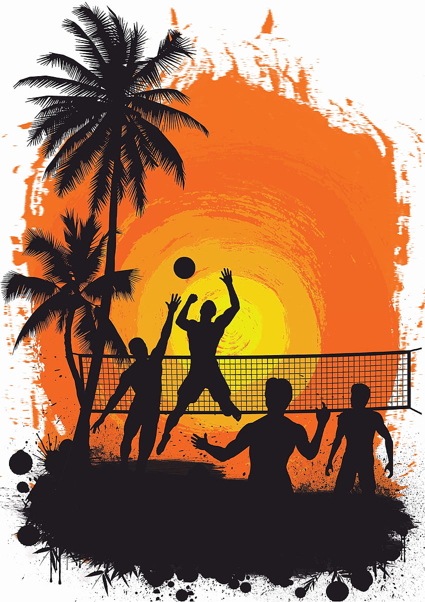 Kunst, Sonne, Palmen, Silhouetten, Volleyball HD-Handy-Hintergrundbild