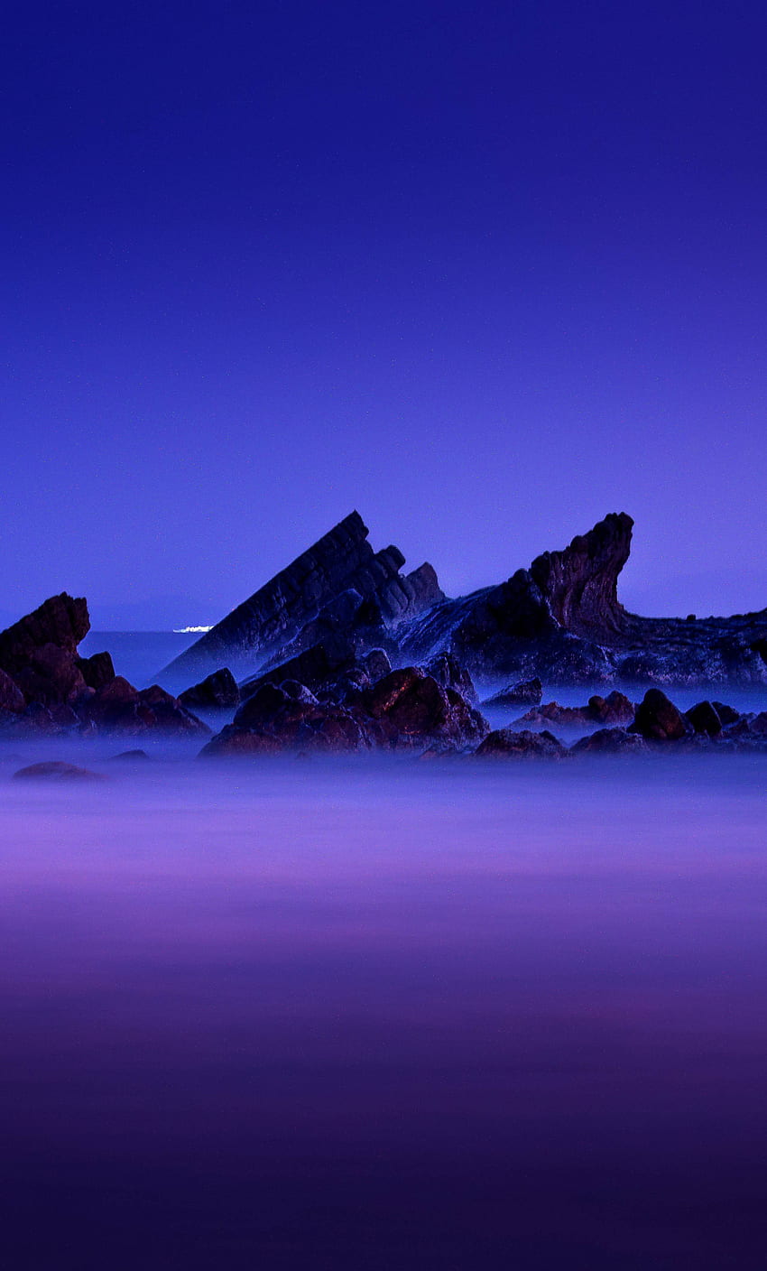 lila Himmel, Sonnenuntergang, Felsen, Küste, Strand, Meereslandschaft, iPhone 6 plus, Hintergrund, 15886, Purple Beach Sunset iPhone HD-Handy-Hintergrundbild