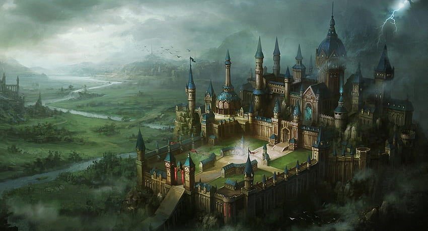 Castle, game, fantasy, green HD wallpaper