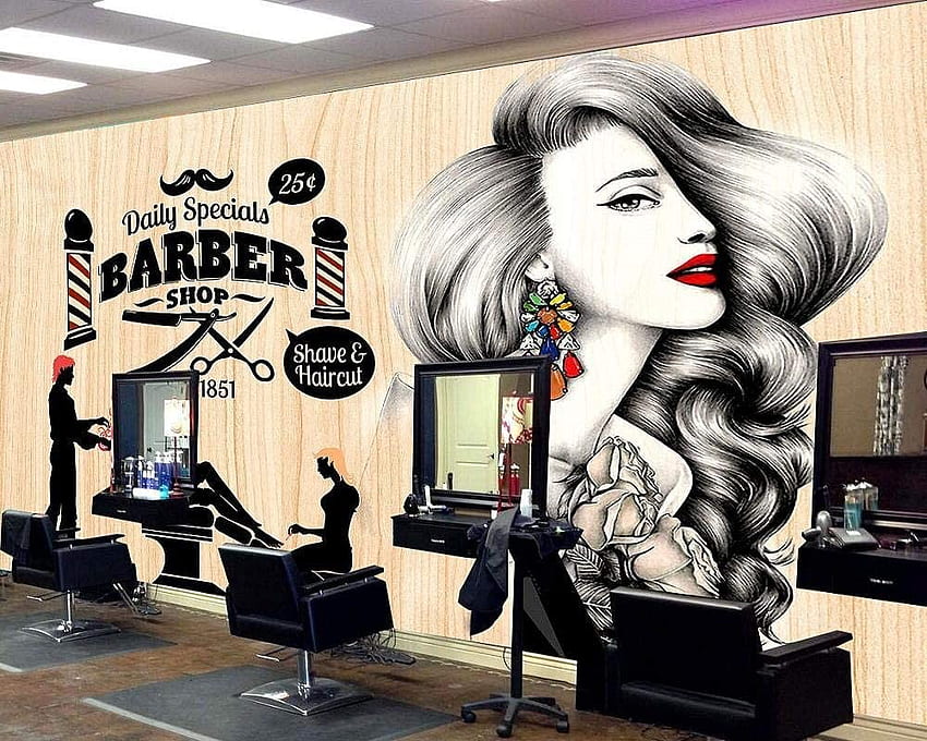 3D салон за красота салон фризьорски салон фон бръснарница реколта ретро грим стенопис персонализиран декор, cm, салон HD тапет