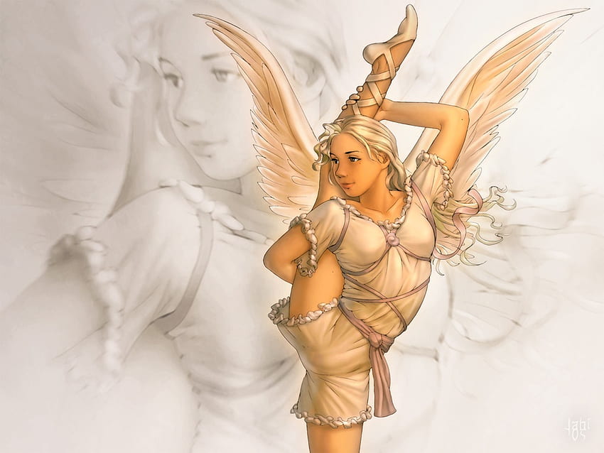 Fantasy Angel!!!, blanco, marrón, abstracto, fantasia, angel fondo de pantalla