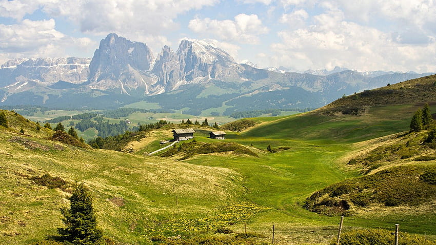 Dağ: Köşkler Çim Çayırlar Yaz Dolomites Dağları HD duvar kağıdı