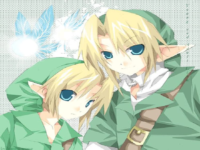 Young Link & Link, произведение на изкуството, Young Link, в стил аниме, зелено, видео игри, zelda, връзка, navi HD тапет