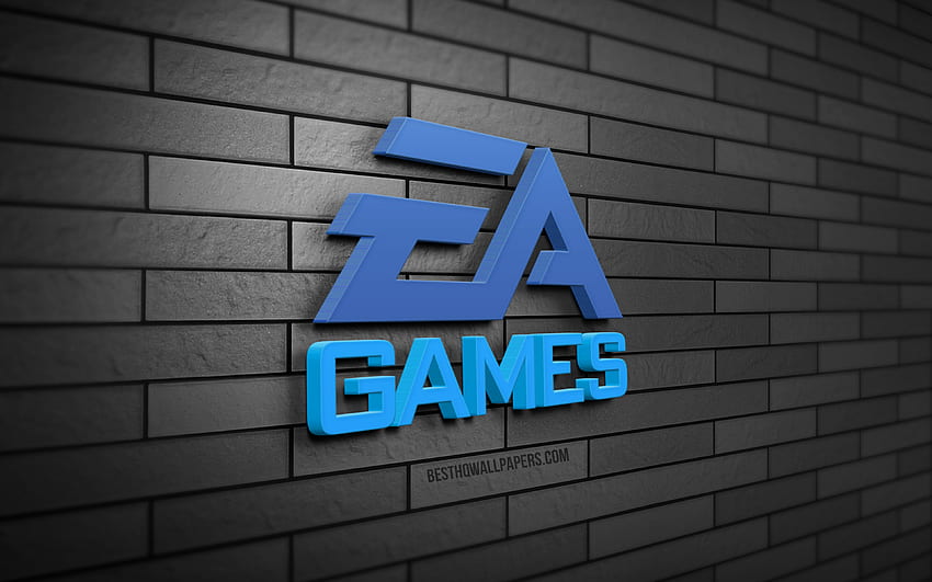 Logotipo 3D de EA Games, Electronic Arts, pared de ladrillo gris, creatividad, marcas, logotipo de EA Games, arte 3D, EA Games, logotipo de Electronic Arts fondo de pantalla