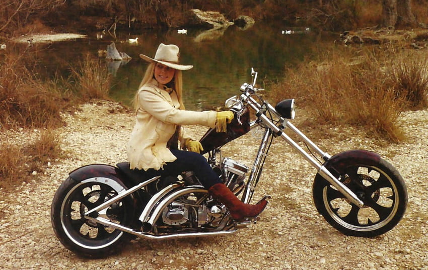 Cowgirl on her Hawg F, hog, cowgirl, graphy, motorcycle, ride HD wallpaper
