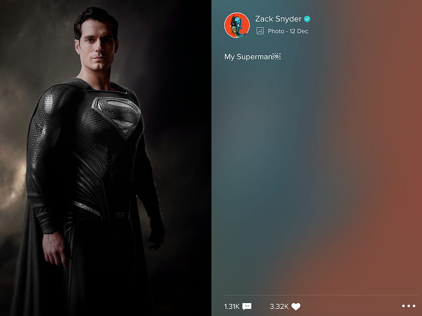 Justice League: Zack Snyder Post di Henry Cavill's Black, Superman's Black Costume Sfondo HD