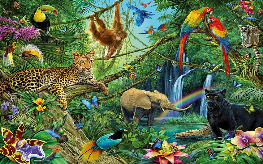 Dschungelsafari, tropische Regenwaldtiere HD-Hintergrundbild