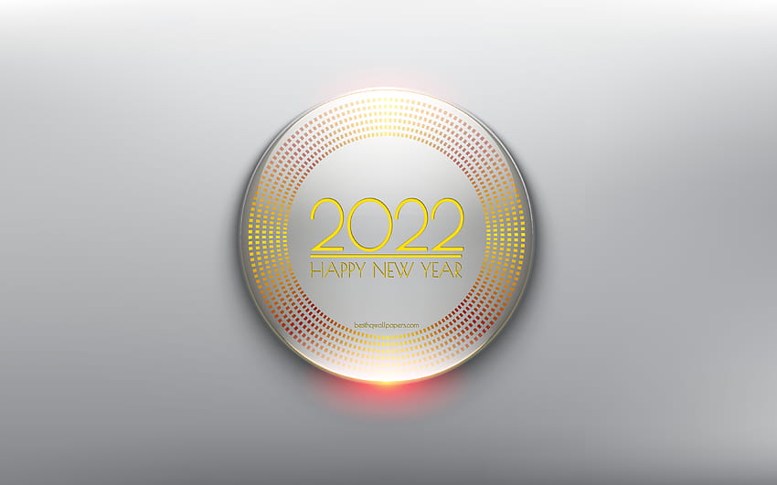 Bonne année 2022, éléments 3d jaunes, nouvel an 2022, arrière-plan infographie 2022, concepts 2022, arrière-plan métallique 2022 Fond d'écran HD