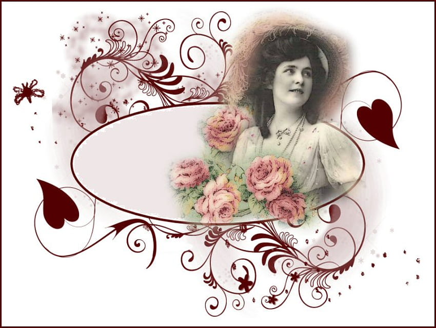 old fashion love, valentine, red, hearts, flowers, victorian HD wallpaper