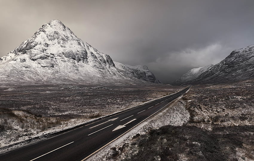kış, iskoçya, dağlar, yol, için iki yönlü bilet, bölüm пейзажи, İskoç kışı HD duvar kağıdı