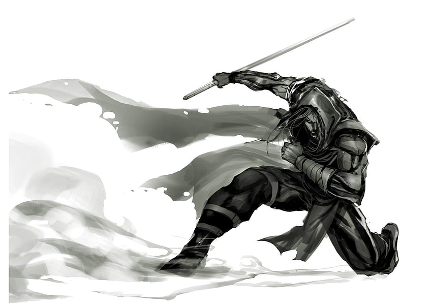 ninjas, samurai, Jedi, grayscale, swords -, Ninja Artwork HD wallpaper