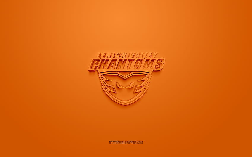 Lehigh Valley Phantoms, logo 3D kreatif, latar belakang oranye, AHL, lambang 3d, Tim Hoki Amerika, Liga Hoki Amerika, Pennsylvania, AS, seni 3d, hoki, logo 3d Lehigh Valley Phantoms Wallpaper HD