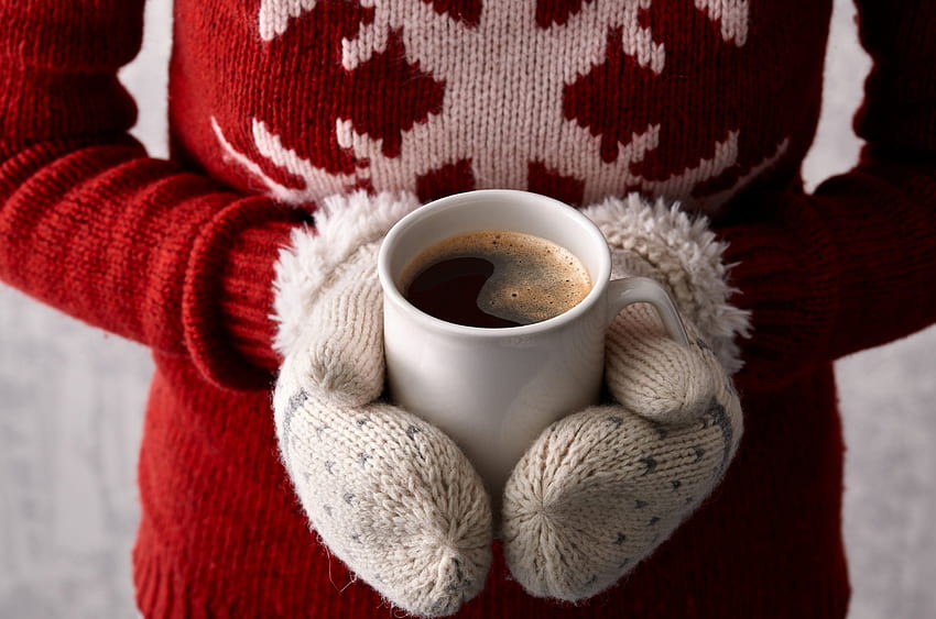 For you!, winter, white, craciun, gloves, cup, hand, christmas, red, coffee HD wallpaper