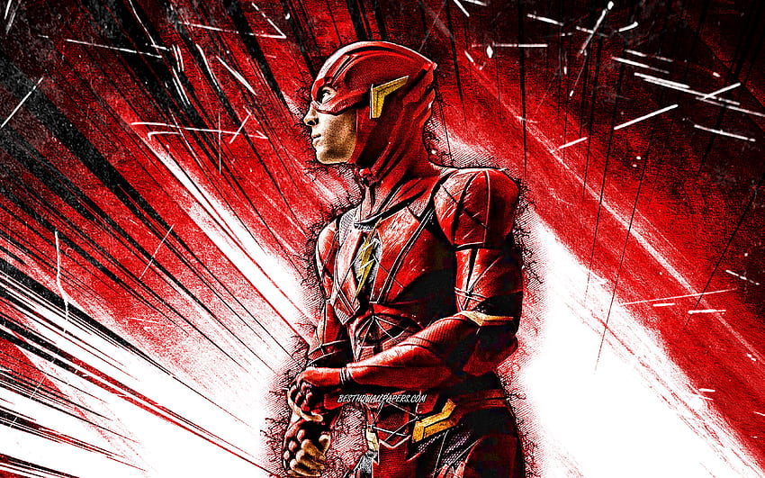 O Flash, raios abstratos vermelhos, Liga da Justiça, Barry Allen, super-heróis, DC Comics, grunge art, O Flash, criativo, Flash papel de parede HD