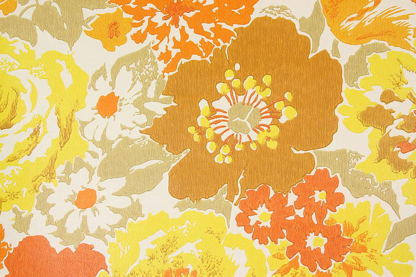 1970s Vintage Retro Brown Orange and Yellow Flowers HD wallpaper