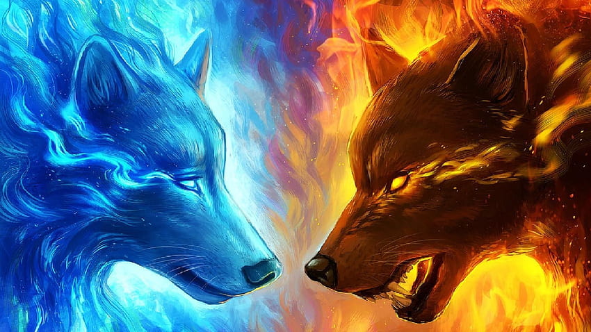 Blue Flame Wolf, Galaxy Wolves HD wallpaper