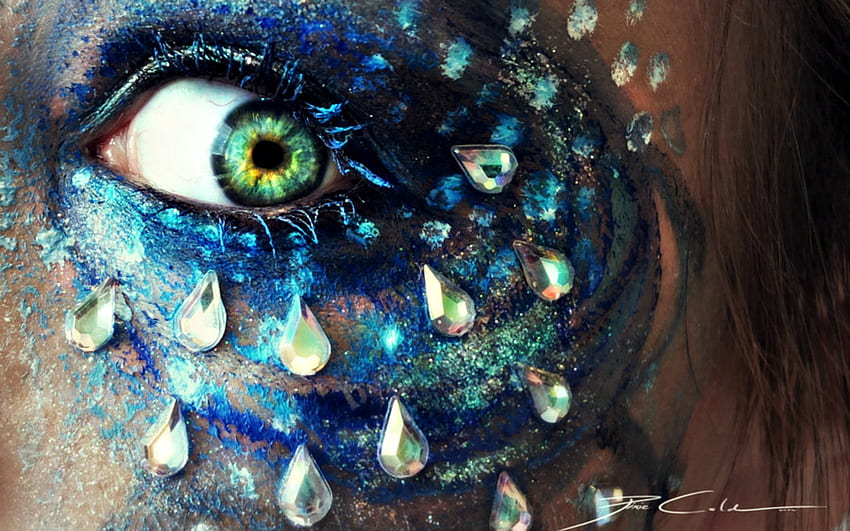 El mundo necesita lluvia, azul, blanco, gotas, pixiecold, ochi, maquillaje, verde, agua, ojo fondo de pantalla