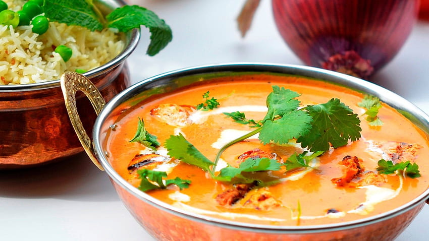 Indisches Curry . Indischer Sommer, indisches Mädchen und indisches, südindisches Essen HD-Hintergrundbild