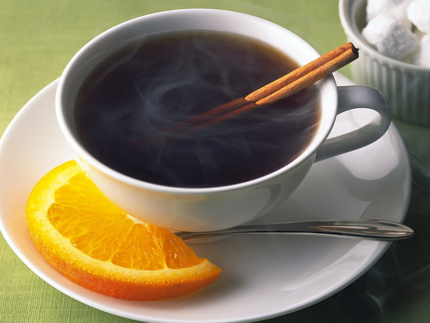 おはようございます、朝食、お茶、レモン、緑、食べ物、コーヒー 高画質の壁紙