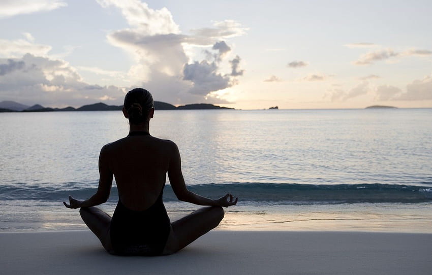 sunset, pose, yoga for , section спорт, Sunset Meditation HD wallpaper