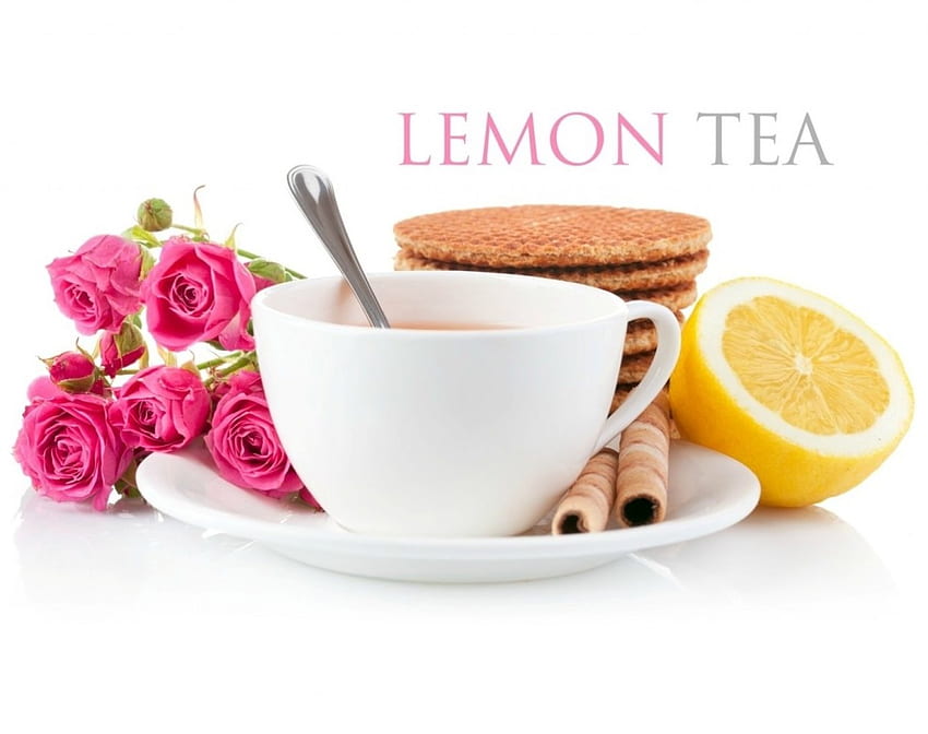 Tea, cups, lemon, flower, flowers, cup, drinks, drink HD wallpaper