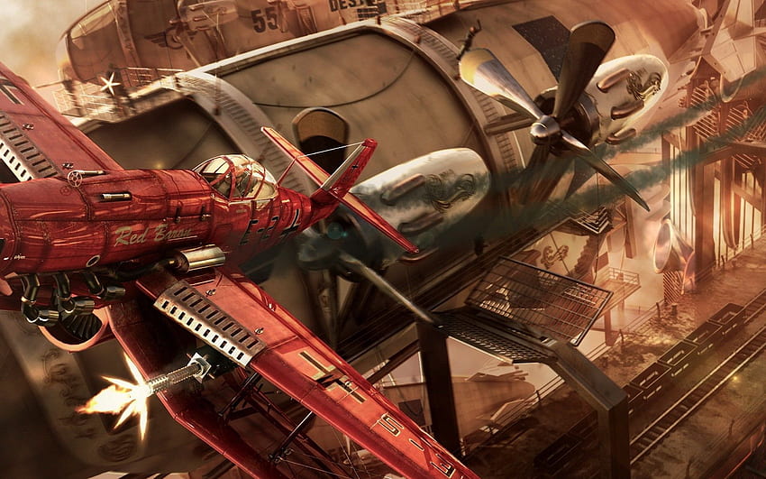 Red Baron and a Flying Fortress. Red baron, Steampunk, Dieselpunk HD wallpaper