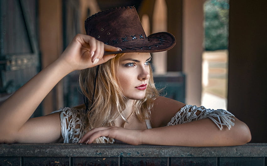 Pretty Cowgirl, cowgirl, model, blonde, hat HD wallpaper