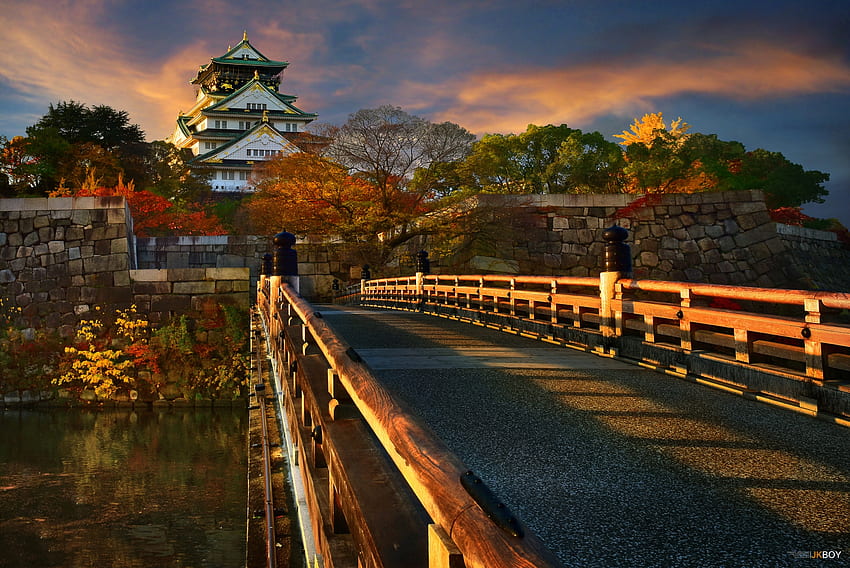 Color of Osaka, japanese, scenery, osaka, japan, bridge, autumn, nature, castle HD wallpaper