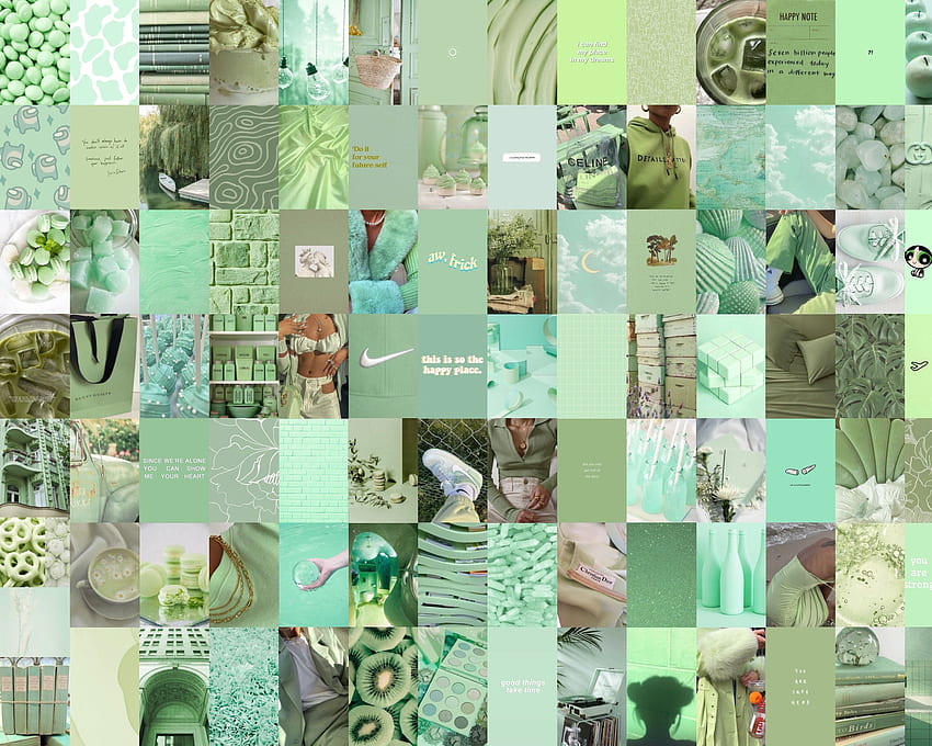 Nane Yeşili Duvar Kolaj Kiti, Adaçayı Yeşili Kolaj Kiti, Yeşil Estetik Duvar Kolajı, Yeşil Estetik Kolaj (DİJİTAL ) 100 ADET HD duvar kağıdı