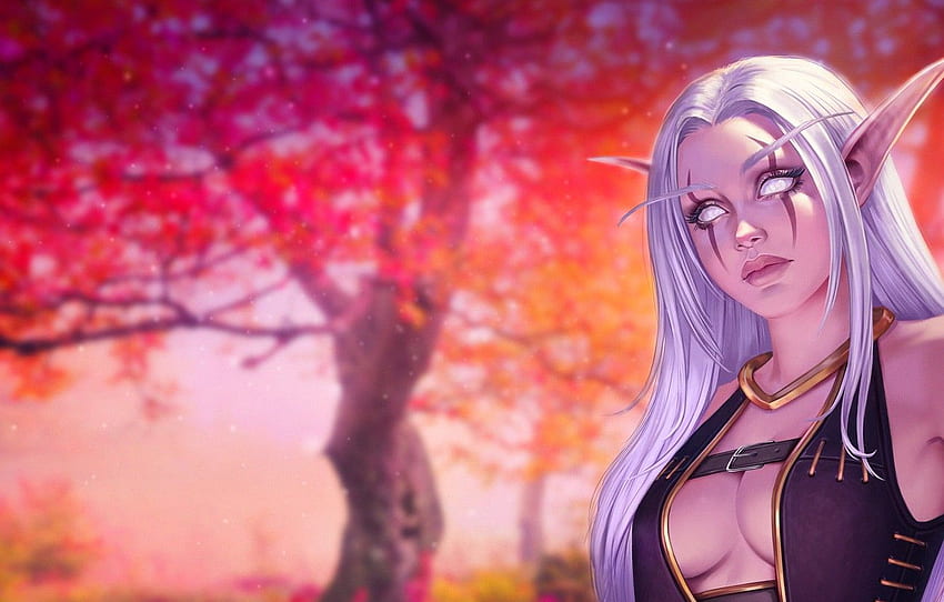 Girl, Figure, Lips, Style, Face, Girl, WOW, Elf, Beautiful, Night Elf, Style, Fiction, Fiction, Beautiful, WarCraft, Elf for , section игры HD wallpaper