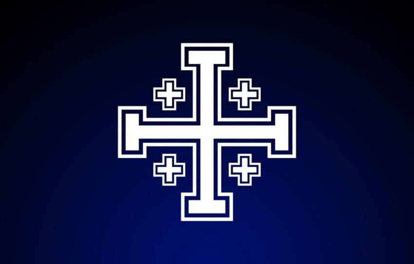 os cruzados, Jesus Cristo, Deus, Cristianismo, fundo azul escuro, A cruz de Jerusalém para, seção минимализм - papel de parede HD
