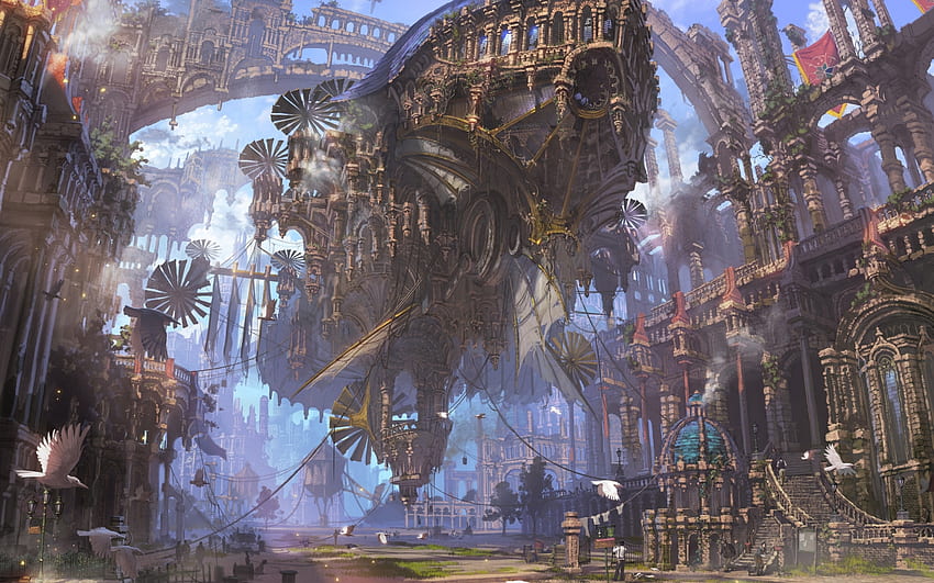 steampunk floating city