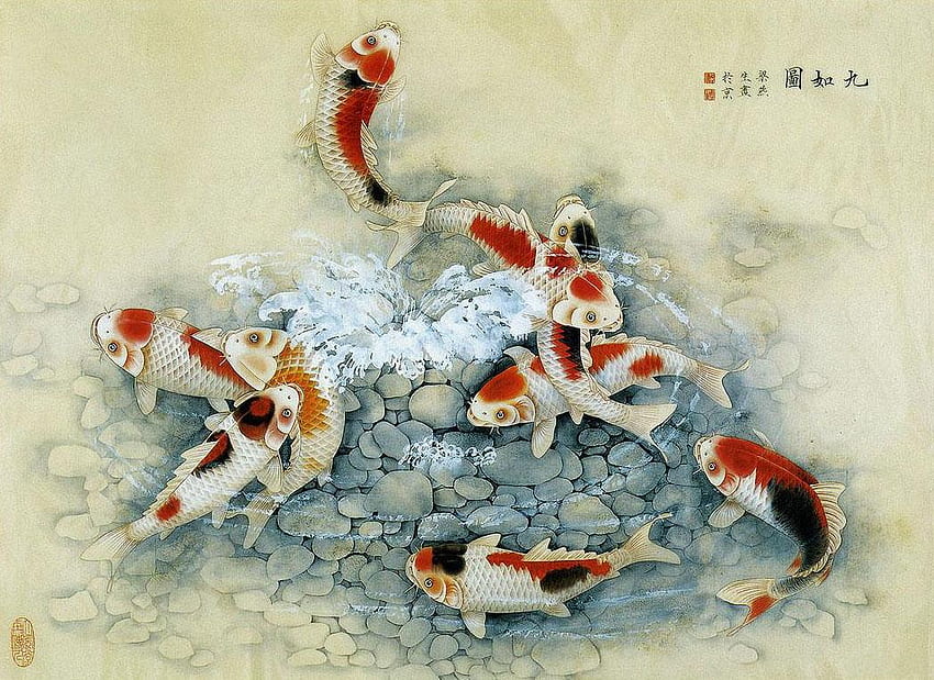 Arte cinese, arte del pesce Koi Sfondo HD