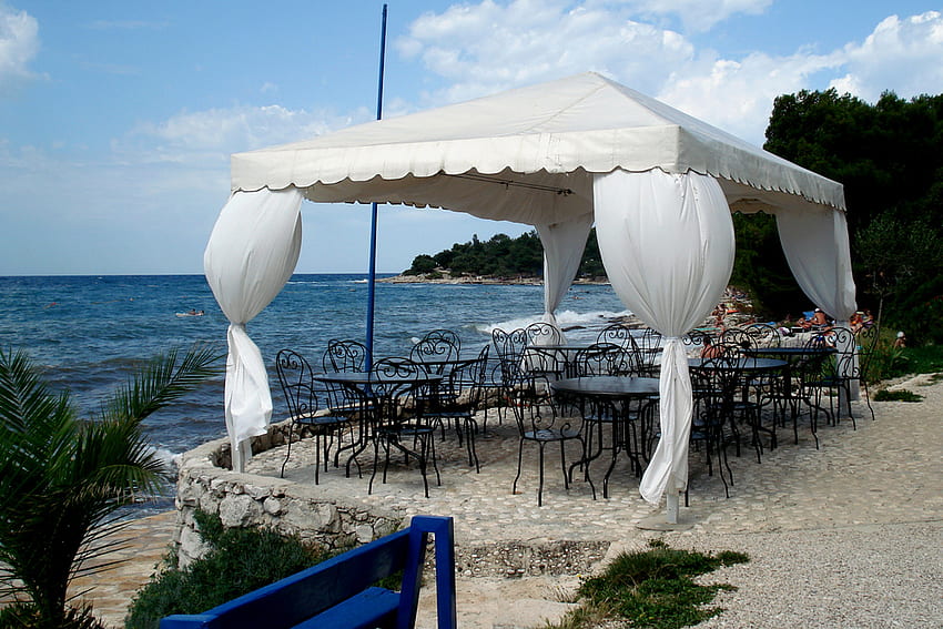 tent, sea, summer, nature, interior, nice, beach HD wallpaper