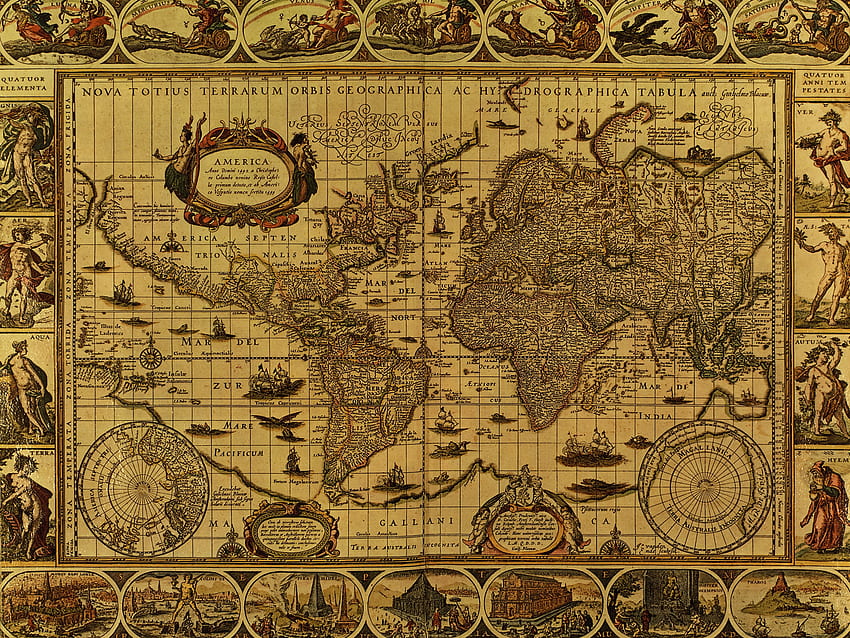 アンティーク世界地図、旧世界地図 高画質の壁紙