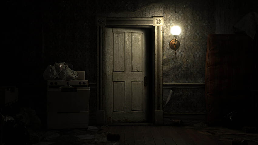 Tür, gruseliger Raum HD-Hintergrundbild