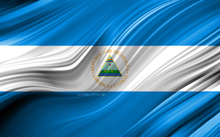 drapeau nicaraguayen, pays d'Amérique du Nord, vagues 3D, drapeau du Nicaragua, symboles nationaux, drapeau 3D du Nicaragua, art, Amérique du Nord, Nicaragua pour avec résolution . Haute qualité Fond d'écran HD