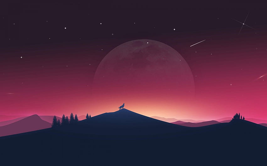 Wolf Howling at the Red Moon, Wolf Aesthetic Wallpaper HD